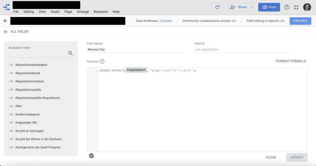 Data source field with REGEXP_EXTRACT function